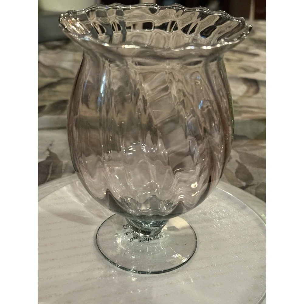 Antique Victorian Blown Glass Celery Vase Beautiful Light Purple & Green Stem